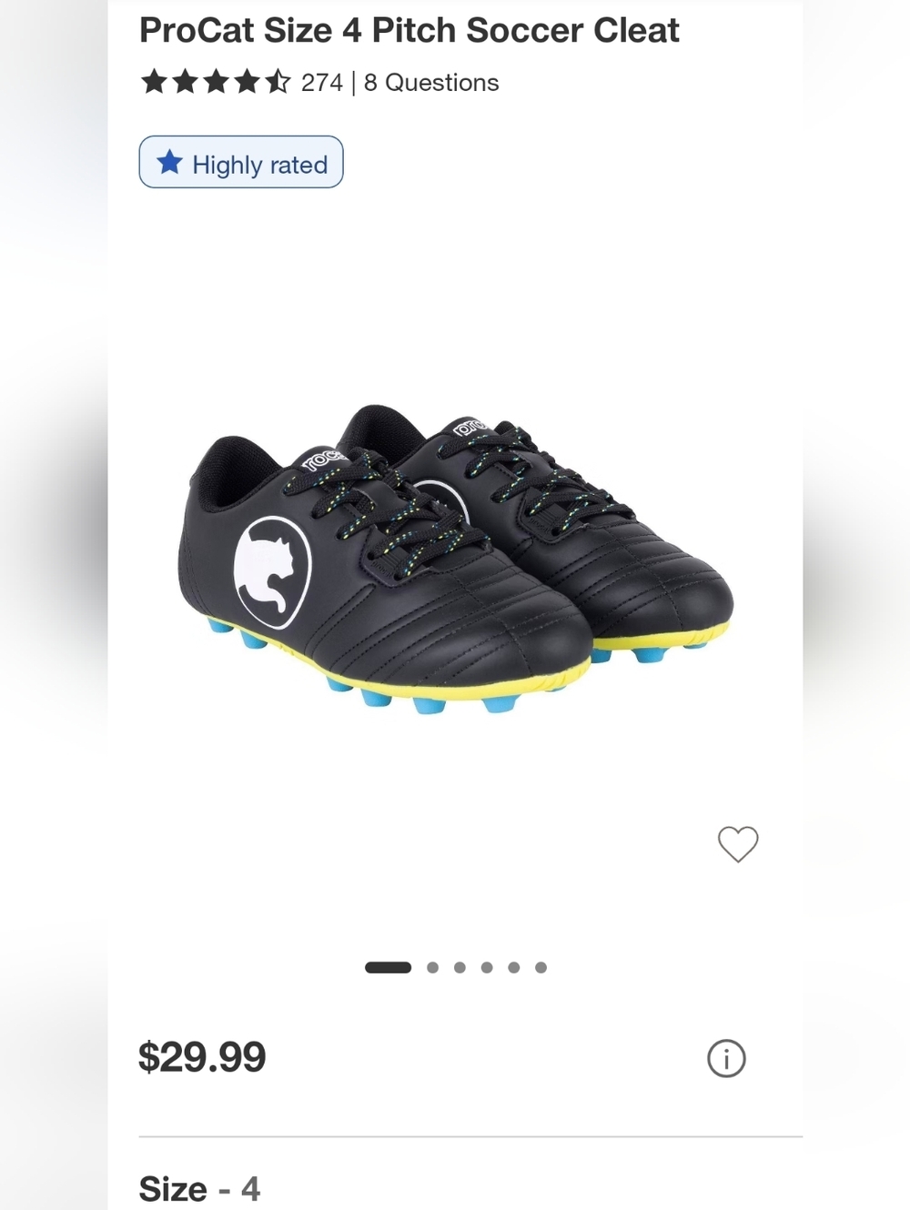 Procat Kids' Black Athletic Soccer Cleats